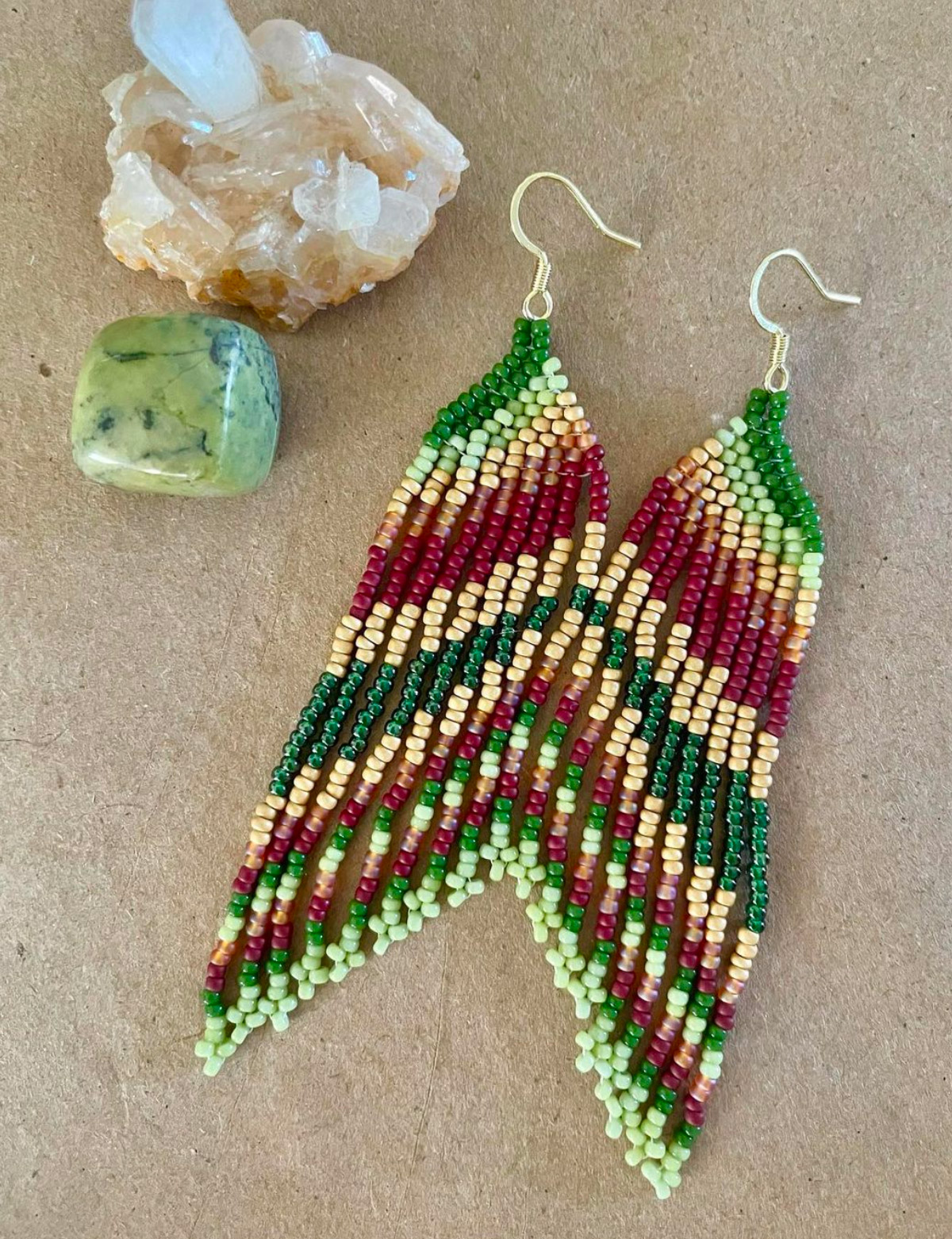 Earth Toned Long Fringe Beaded Earrings