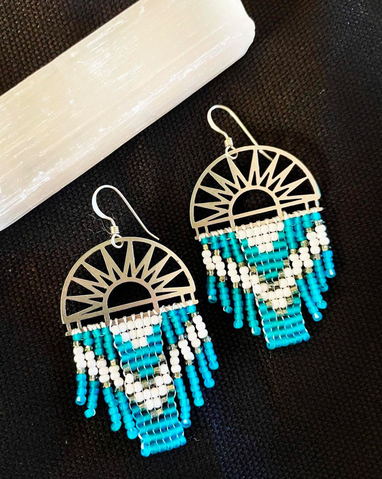 Southwestern Silver Sunrise Beaded Earrings